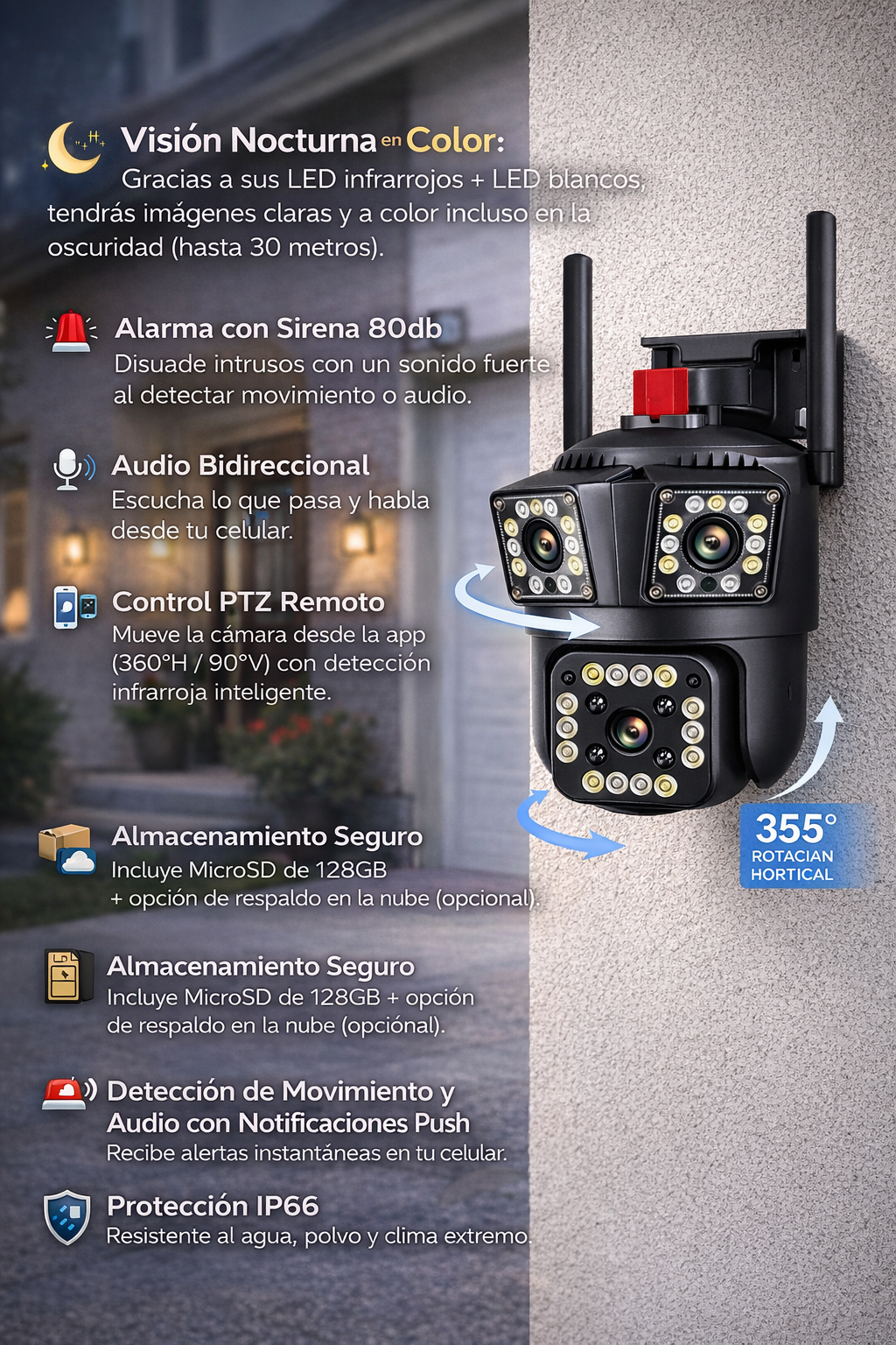 Cámara WiFi Inteligente Triple Lente PTZ 4G – Compra 1 Llévate 2